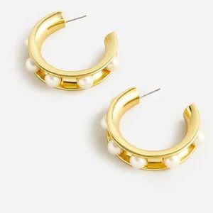 J Crew Earrings/ Pearl Studded Hoops/ Gold Plated